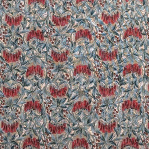 Camelot Hoffman California Fabrics - Tan Fabric / Red, Green Packed Flower Print
