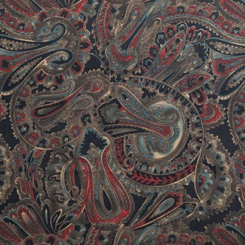Hoffman California Fabrics - Black Fabric / Gold, Red, Green, Tan Paisley Medallion Print