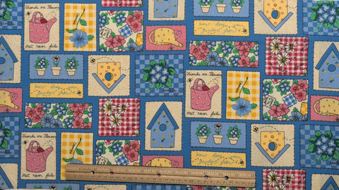 Blue Fabric / Spring-Themed Patchwork Block Print