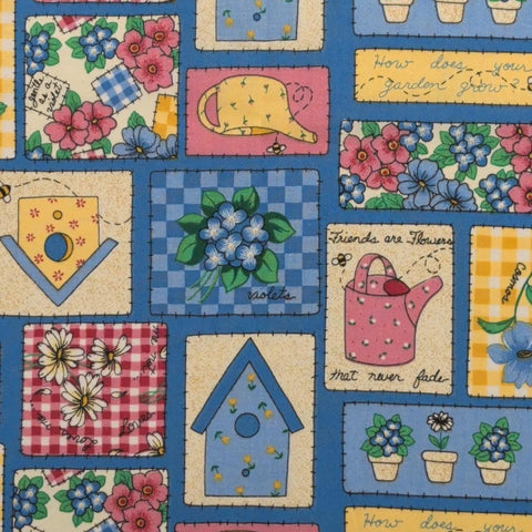 Blue Fabric / Spring-Themed Patchwork Block Print