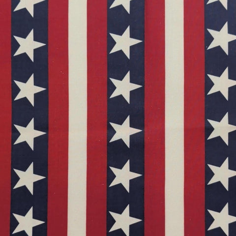 Red, White, Blue Stripe and Star Print Fabric - Selvage to Selvage Print