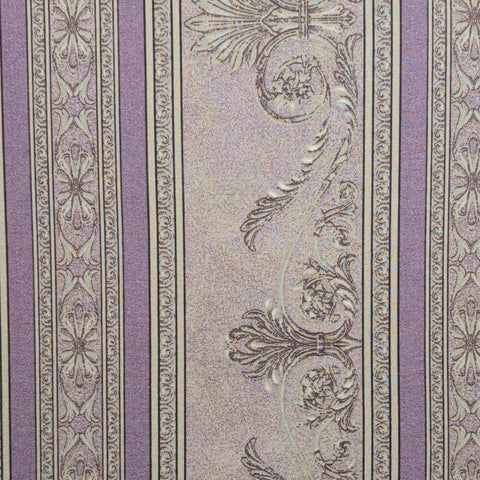 Bordering on Brilliance 0260 Jinny Beyer for RJR Fashion Fabrics - Pale Gold, Lavender Victorian Medallion Fleur de Lis Border Stripe Fabric