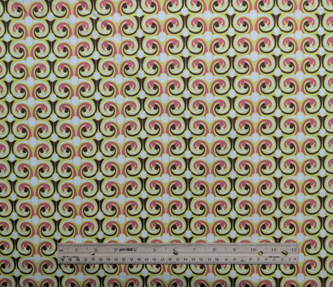 Dreaming in French Collection by Art Gallery Fabrics DIF-702 - White Fabric / Acid Green, Salmon Pink, Burgundy Print