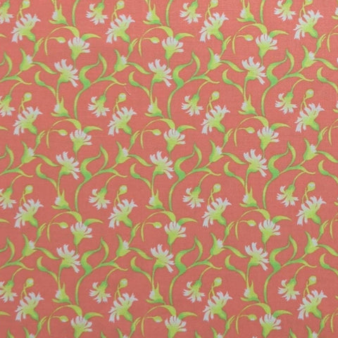Garden Party BTR5717-Coral Yolanda Fundora Blank Quilting 2009 - Coral Fabric / Pink, Bright Green Flower, Vine Print