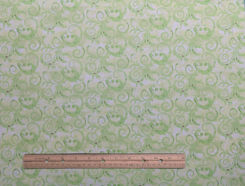 Destinations Scroll Green E60-1323-GRN by Connie Haley for Studio E Fabrics - White and Pale Green Tonal Fabric / Green Scroll Print