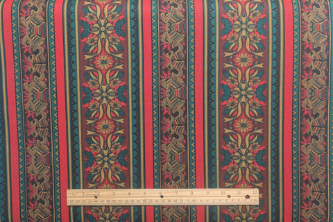 The Colors of Christmas 2481-2 Jinny Beyer for RJR Fashion Fabrics - Red, Green, Brown, Gold Bell, Ribbon, Wreath Stripe Fabric