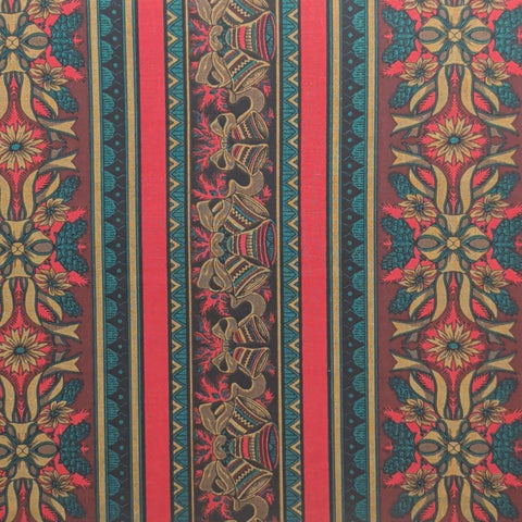 The Colors of Christmas 2481-2 Jinny Beyer for RJR Fashion Fabrics - Red, Green, Brown, Gold Bell, Ribbon, Wreath Stripe Fabric