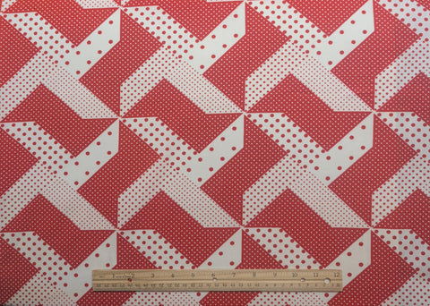 Red, White Pindot / Polka Dot Pinwheel Cheater Cloth Fabric - Selvage to Selvage Print