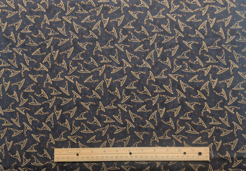 Bittersweet and Boo Sandi Gervais Moda - Black Tonal Fabric / Tan, Red Tossed Witch Hat Print