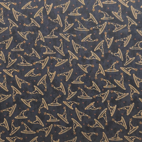 Bittersweet and Boo Sandi Gervais Moda - Black Tonal Fabric / Tan, Red Tossed Witch Hat Print