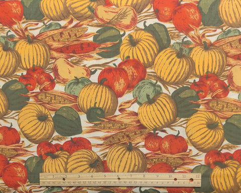 Springmaid Exclusive with Scotchgard 52" WIDE White Fabric / Packed Pumpkin, Corn, Winter Squash Print