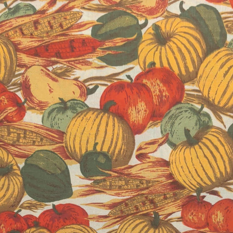 Springmaid Exclusive with Scotchgard 52" WIDE White Fabric / Packed Pumpkin, Corn, Winter Squash Print