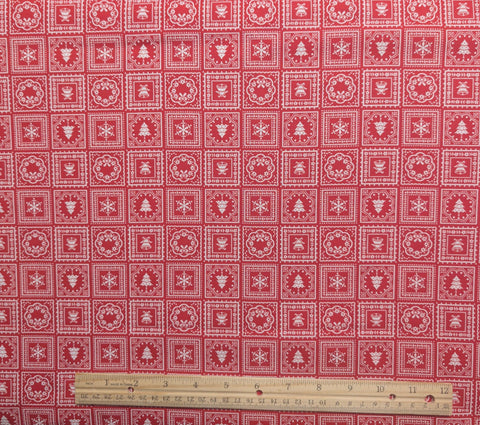 VIP Cranston Print Works - Red Fabric / White Christmas Block Print