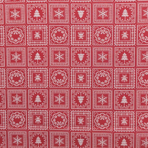 VIP Cranston Print Works - Red Fabric / White Christmas Block Print