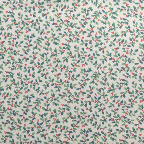 VIP Cranston Print Works - White Fabric / Green, Red Holly Print