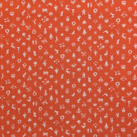 Red Fabric / White Tossed Christmas Print - Selvage to Selvage Print