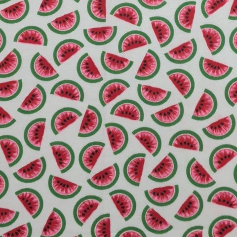 White Fabric / Tossed Watermelon Slice Print - Selvage to Selvage Print