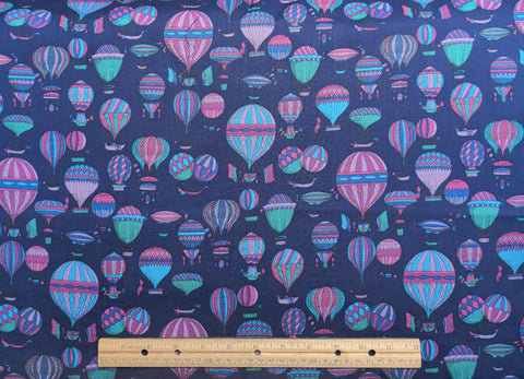 Around the World Hoffman International Fabrics - Purple Fabric / Pink, Blue. Green Hot Air Balloon Print