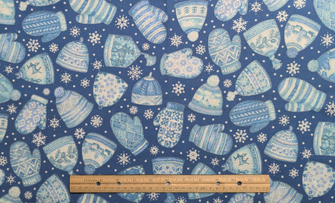 Cranston Collections - Blue Fabric / Blue, White Tossed Beanie and Snowflake Print