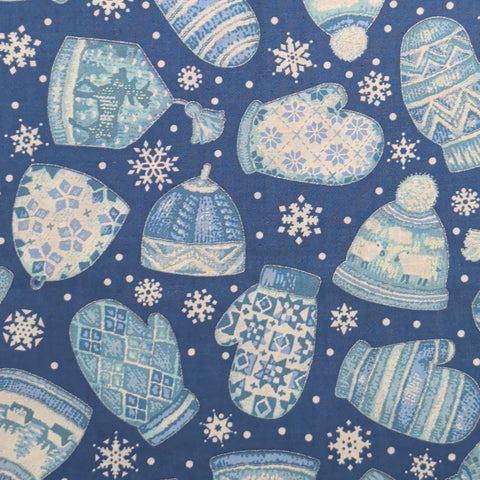 Cranston Collections - Blue Fabric / Blue, White Tossed Beanie and Snowflake Print