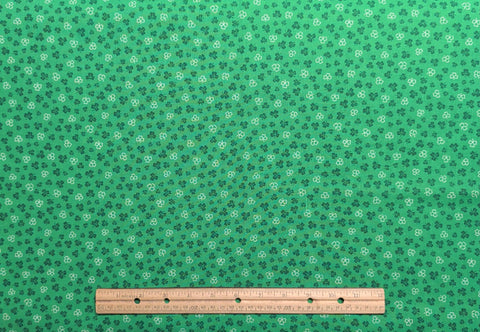 Green Fabric / Dark Green and White Tossed Shamrock Print