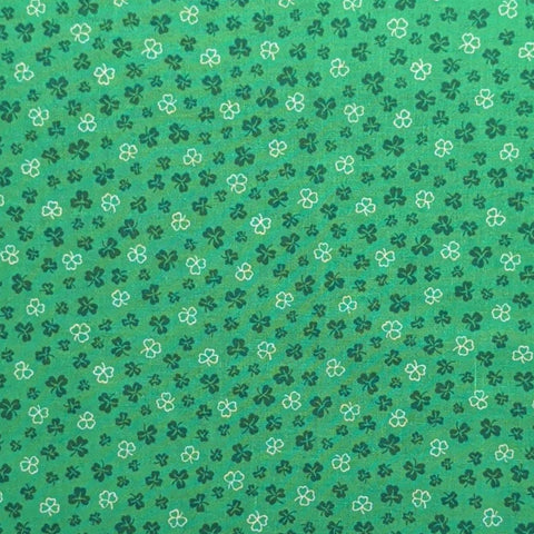 Green Fabric / Dark Green and White Tossed Shamrock Print