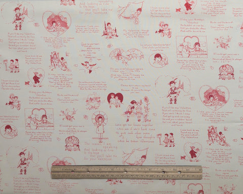 Mother's Valentine Mary Mulari Marcus Brothers Textiles - Soft White Fabric / Red Vintage Valentine Print