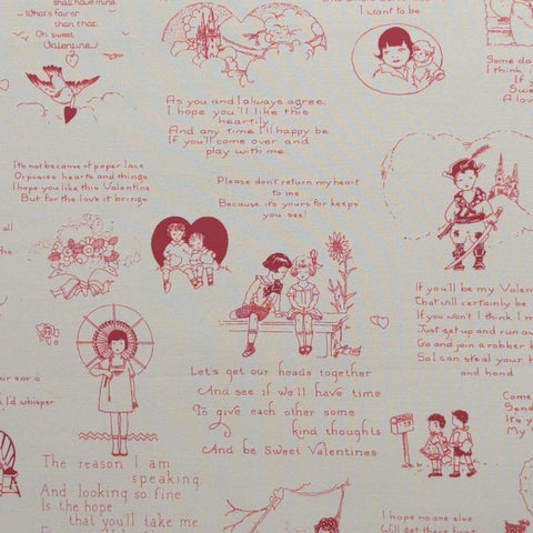 Mother's Valentine Mary Mulari Marcus Brothers Textiles - Soft White Fabric / Red Vintage Valentine Print