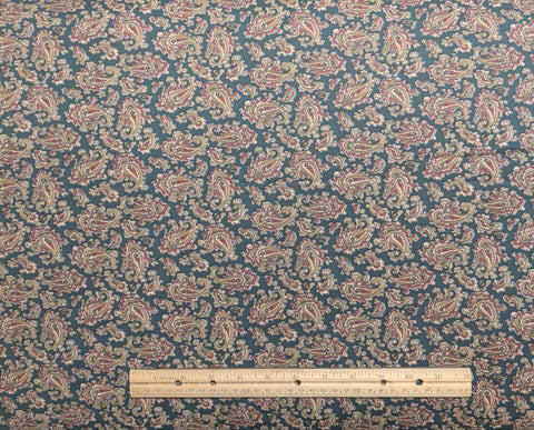 Hunter Green Fabric / Maroon, Gold, White Packed Paisley Print - Selvage to Selvage Print