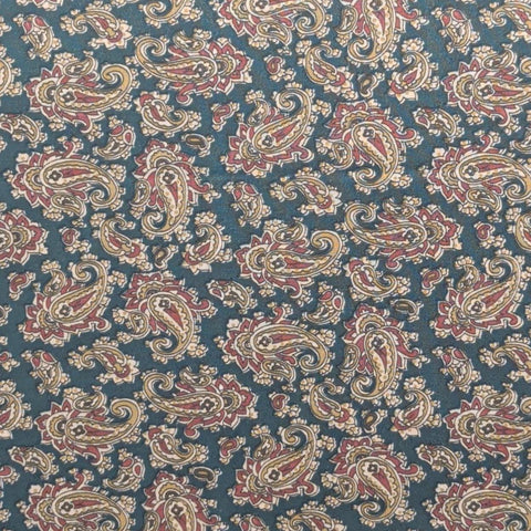 Hunter Green Fabric / Maroon, Gold, White Packed Paisley Print - Selvage to Selvage Print