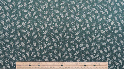 Marcus Bros Textiles - Green Fabric / Light Tan Leaf and Dot Print