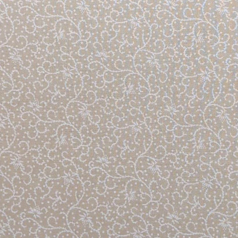 Holiday Trimmings by RJR - Tan Fabric / White Scroll and Dot Print