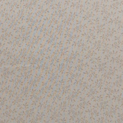 Light Tan Fabric / Tan Flower, Vine and Micro Dot Print - Selvage to Selvage Print