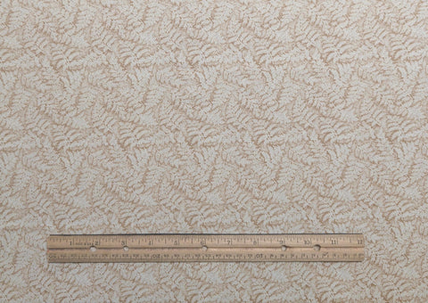 Light Brown Fabric / White Packed Fern Frond Print - Selvage to Selvage Print