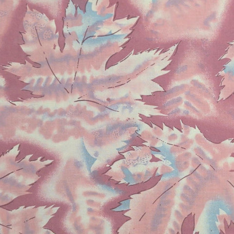 Pink Tonal Fabric / White, Blue Packed Leaf Print - Selvage to Selvage Print
