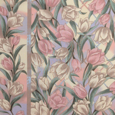 Victorian Wheeling Jennifer Sampou P&B Textiles - Tan, Lavender, Pink, Green Single Border Stripe Tulip Print Fabric