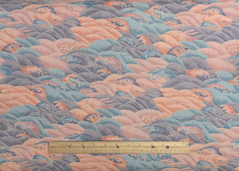 Wood Block Prints Hoffman International Fabrics - Coral, Blue, Green, Purple Rolling Hills Print Fabric