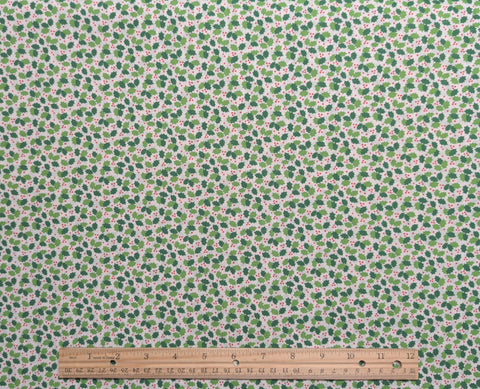White Fabric / Green, Red Tossed Holly Print - Selvage to Selvage Print