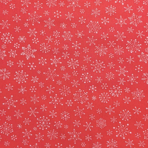Red Fabric / White Snowflake Print - Selvage to Selvage Print