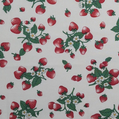 VIP Cranston Print Works - White Fabric / Tossed Strawberry Print