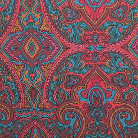 1994 Persian Print Jinny Beyer for RJR Fashion Fabrics - Maroon, Green, Gold Paisley Medallion Packed Print Fabric