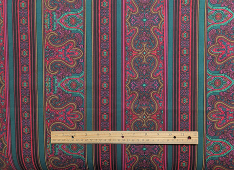 1994 Persian Print Jinny Beyer for RJR Fashion Fabrics - Green, Maroon, Red, Tan Paisley Border Stripe Fabric