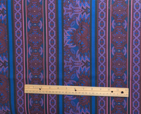 Alsace by Jinny Beyer for RJR Fashion Fabrics - Blue, Burgundy, Pink Paisley Mosaic Border Stripe Fabric