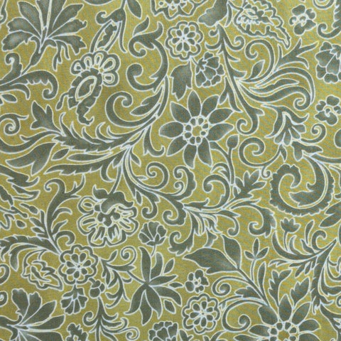 South Pacific Illusion Leaf 02468-44 - Spring Green Fabric / Green, White Flower, Vine Print
