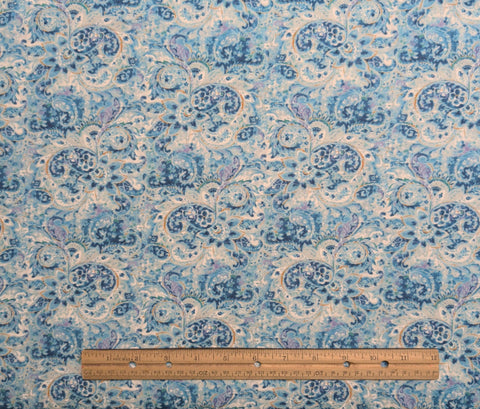 Wild Blush Danhuei Nai Wilmington Prints 89222-414 - Pale Blue, Dark Blue, White, Gold, Lavender Packed Paisley Flower Print