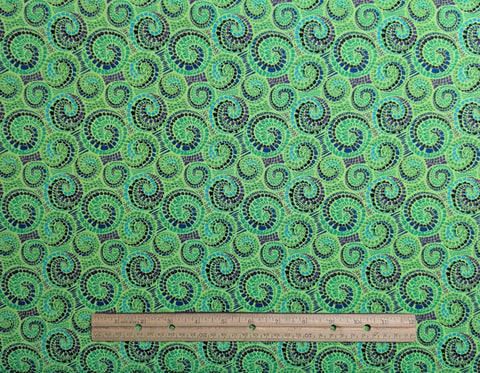 Mosaic Mambo BTR-5625 GRN Blank Quilting - Bright Green Fabric / Green, Blue Purple Mosaic Swirl Print