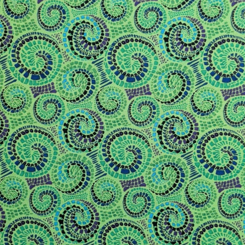 Mosaic Mambo BTR-5625 GRN Blank Quilting - Bright Green Fabric / Green, Blue Purple Mosaic Swirl Print