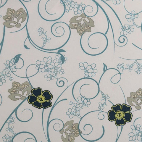 Filigree Collection for Art Gallery Fabrics - White Fabric / Teal, Khaki, Bright Green Flower, Vine Print
