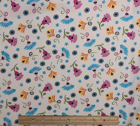 Madeline BRE6626 White 2012 Blank Quilting - White Fabric / Bright Pink, Blue, Yellow Tossed Flower Print