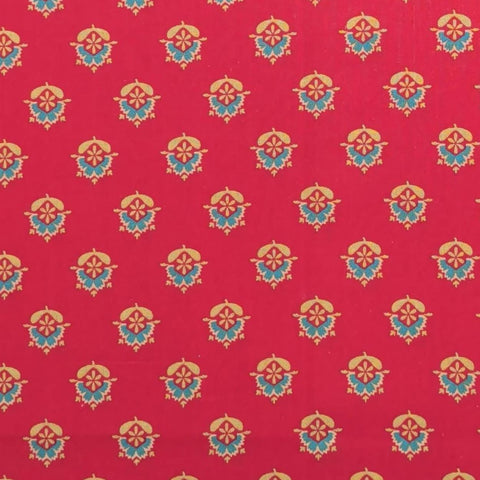 Alsace by Jinny Beyer for RJR Fashion Fabrics - Red Fabric / Gold, Turquoise Flower Badge Print
